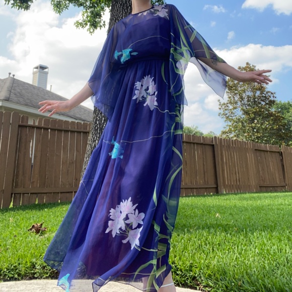 70’s Handmade Chiffon Dress - Picture 4 of 7